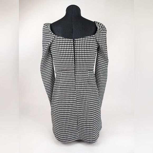 Mi Ami Houndstooth Black and White Long Sleeve Dress Puff Sleeve Mini Zip Large - Picture 5 of 9